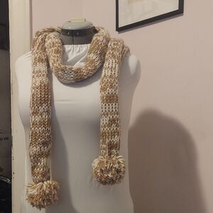 Cozy Tan and White Knit Scarf